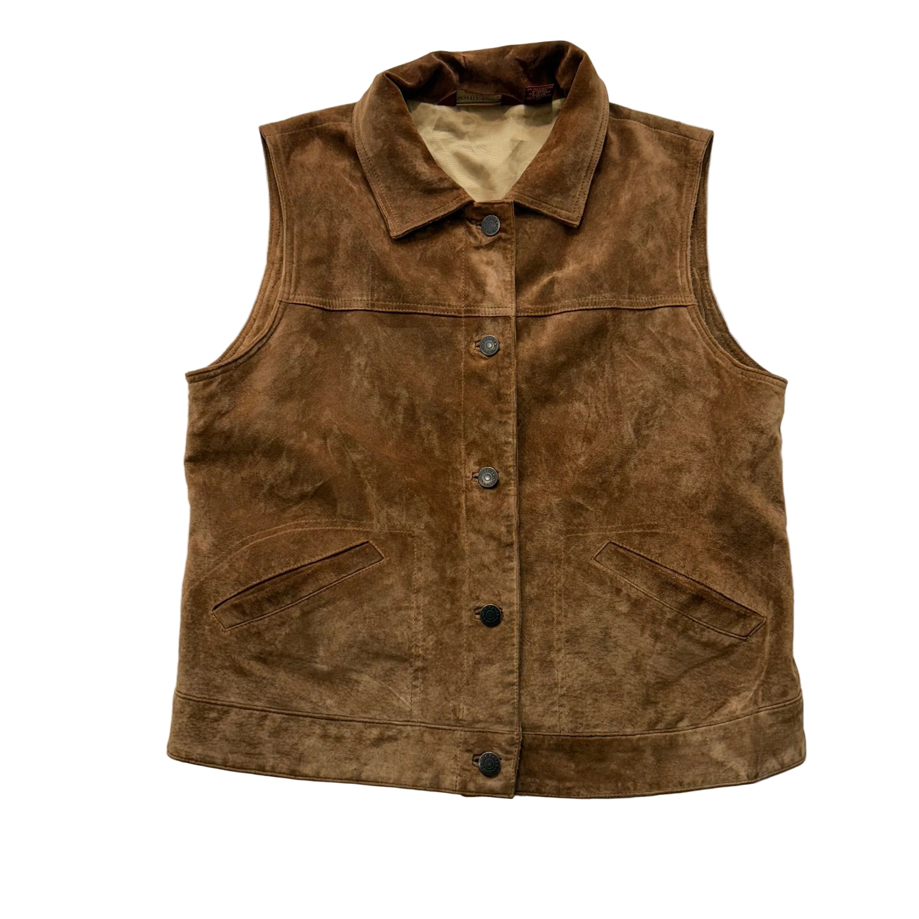 Eddie Bauer Women's Brown Seattle Suede Button Up Vest Slant Pockets Y2K Size M