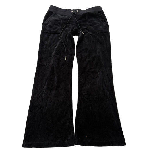 Juicy Couture Women's Black Velour Flared Track Pants Back Snap Pockets Size M