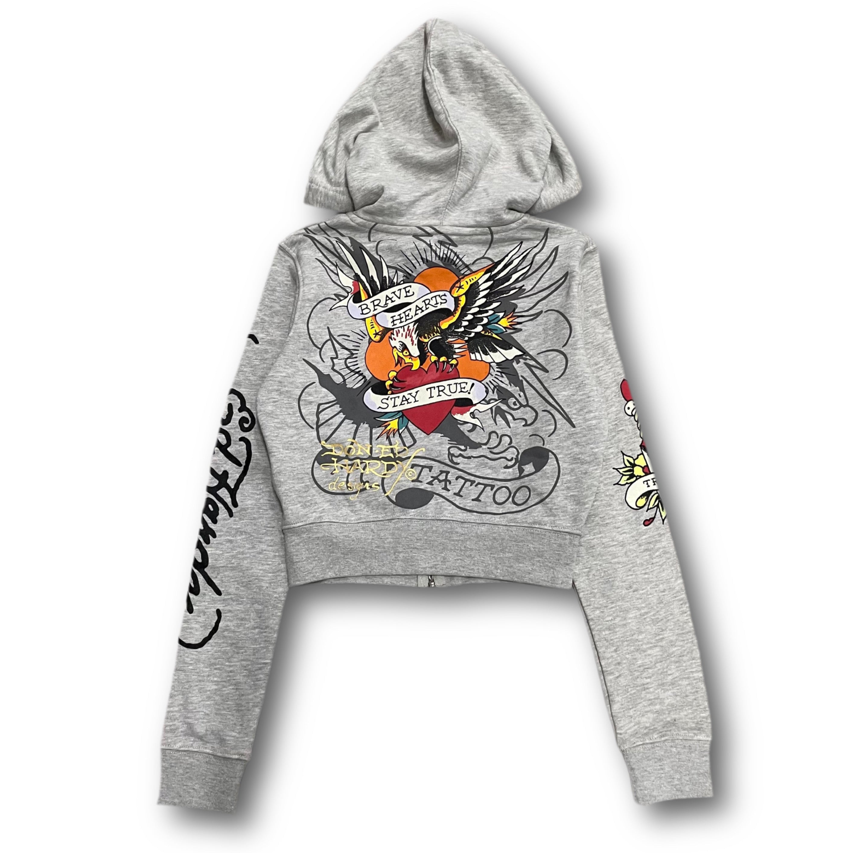 ED HARDY “BRAVE EAGLE” GREY CROPPED HOODIE