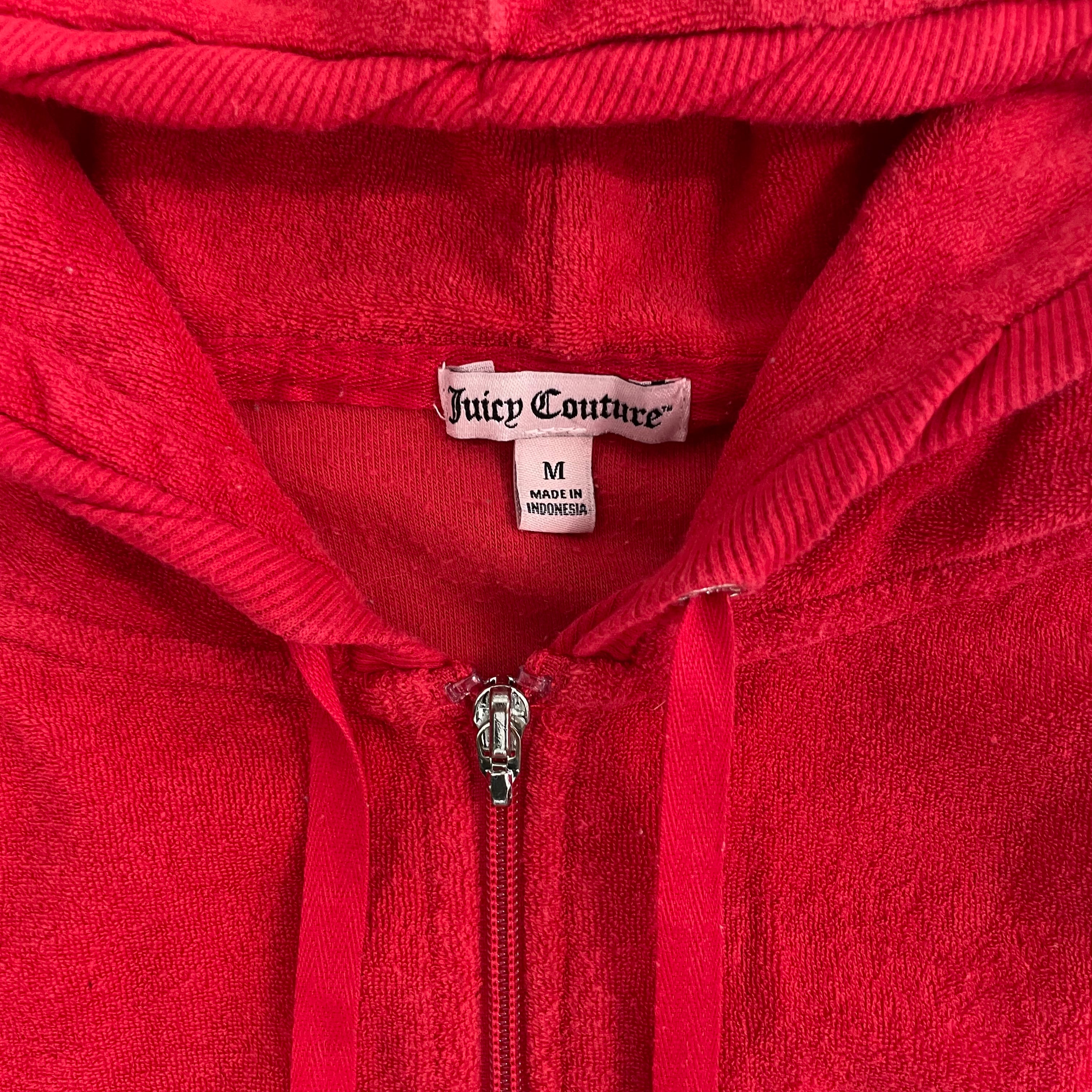 Vintage Juicy Couture Rhinestone Design Terry Cloth Red Zip Up hoodie size M