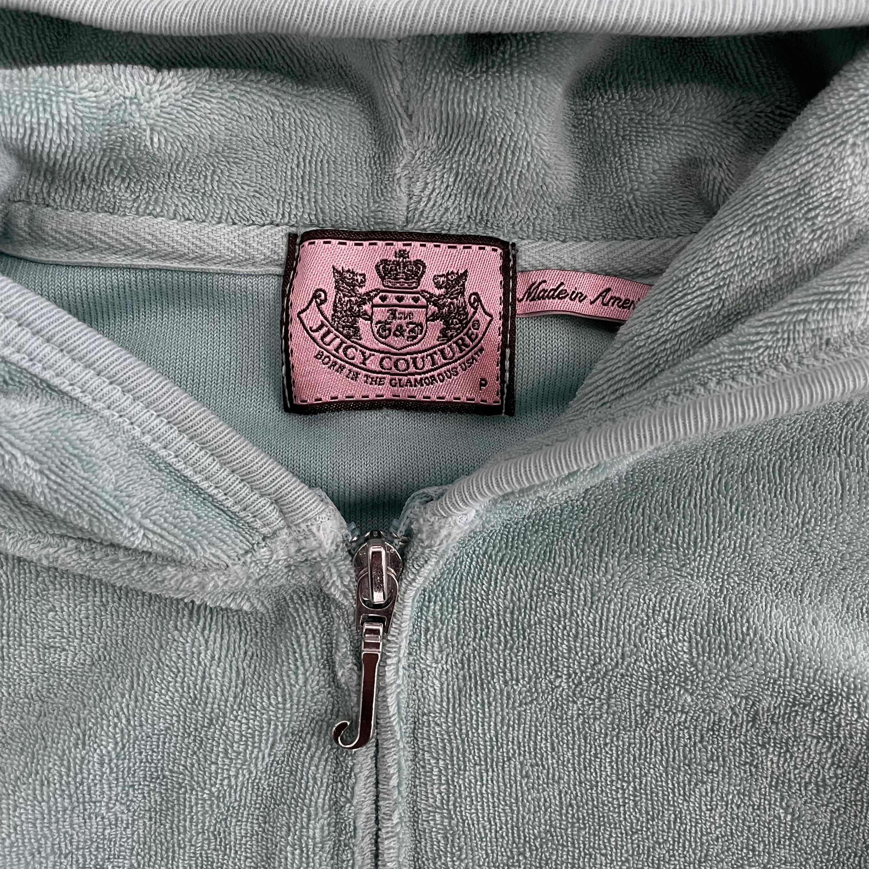 Vintage Juicy Couture Rhinestone Design Terry Cloth Minty Aqua size Petite