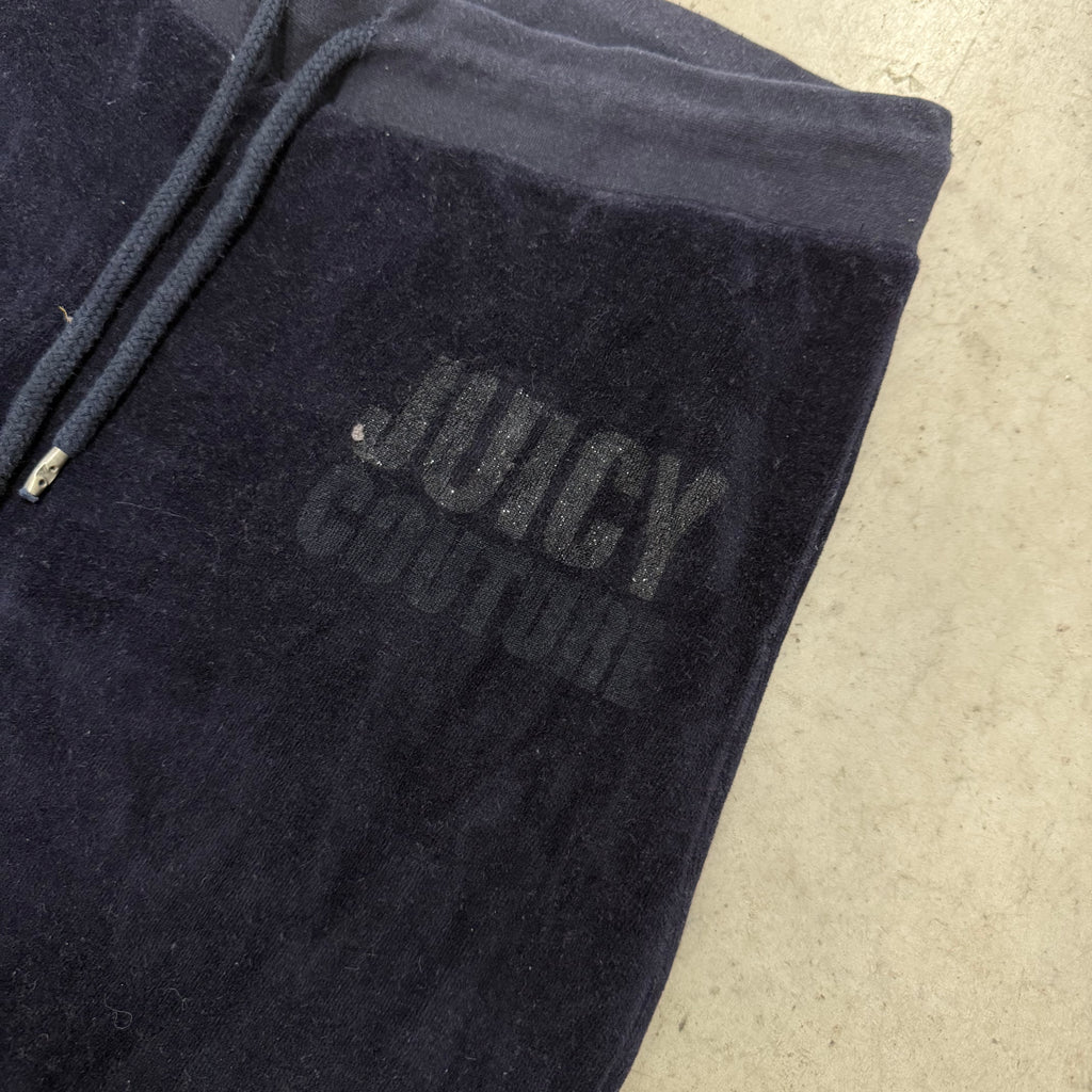 Navy Blue Velour Juicy Couture Flared Pants w/ Rare Juicy Design SIZE XL