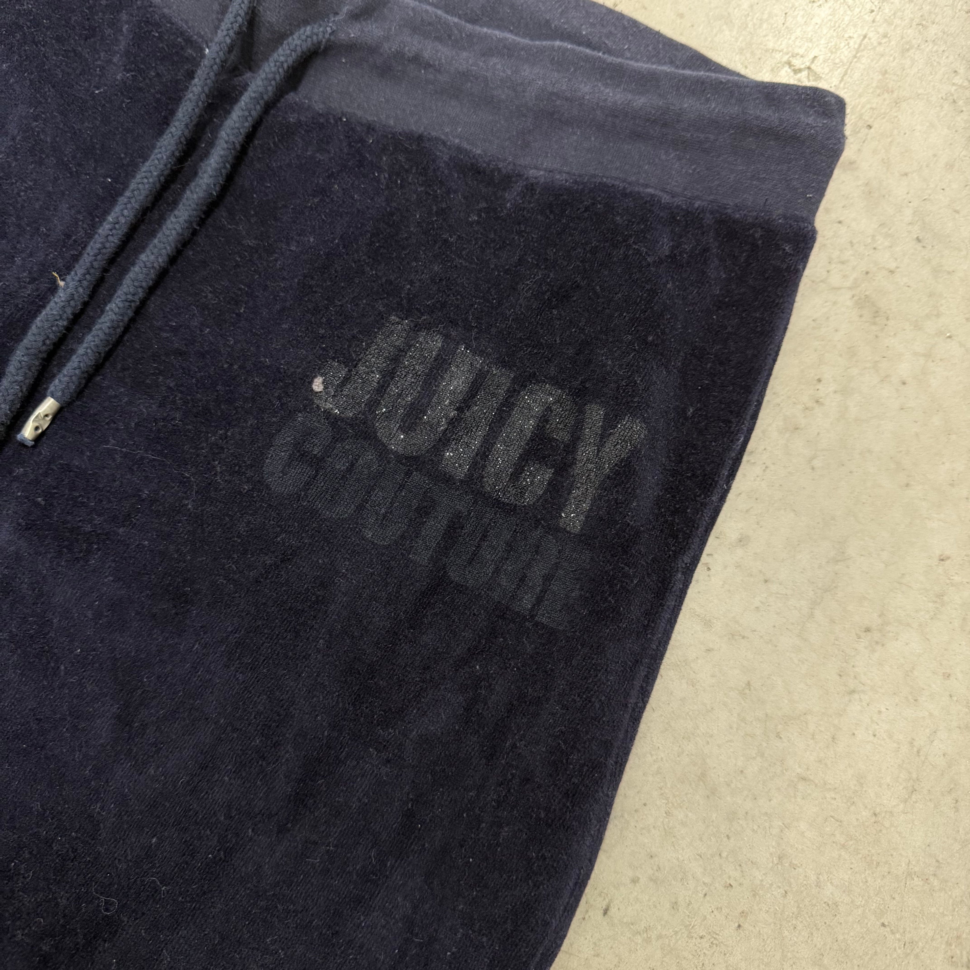 Navy Blue Velour Juicy Couture Flared Pants w/ Rare Juicy Design SIZE XL