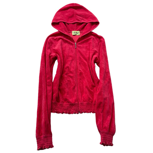 2003 Vintage Juicy Couture Women's Red Terry Cloth Zip-Up Hoodie Pockets Size L