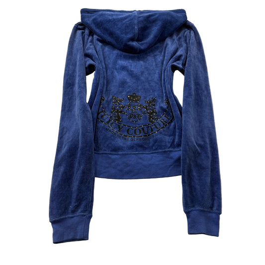 Juicy Couture Scottie Dogs Women's Dark Blue Velour Zip-Up Hoodie Pockets Size M
