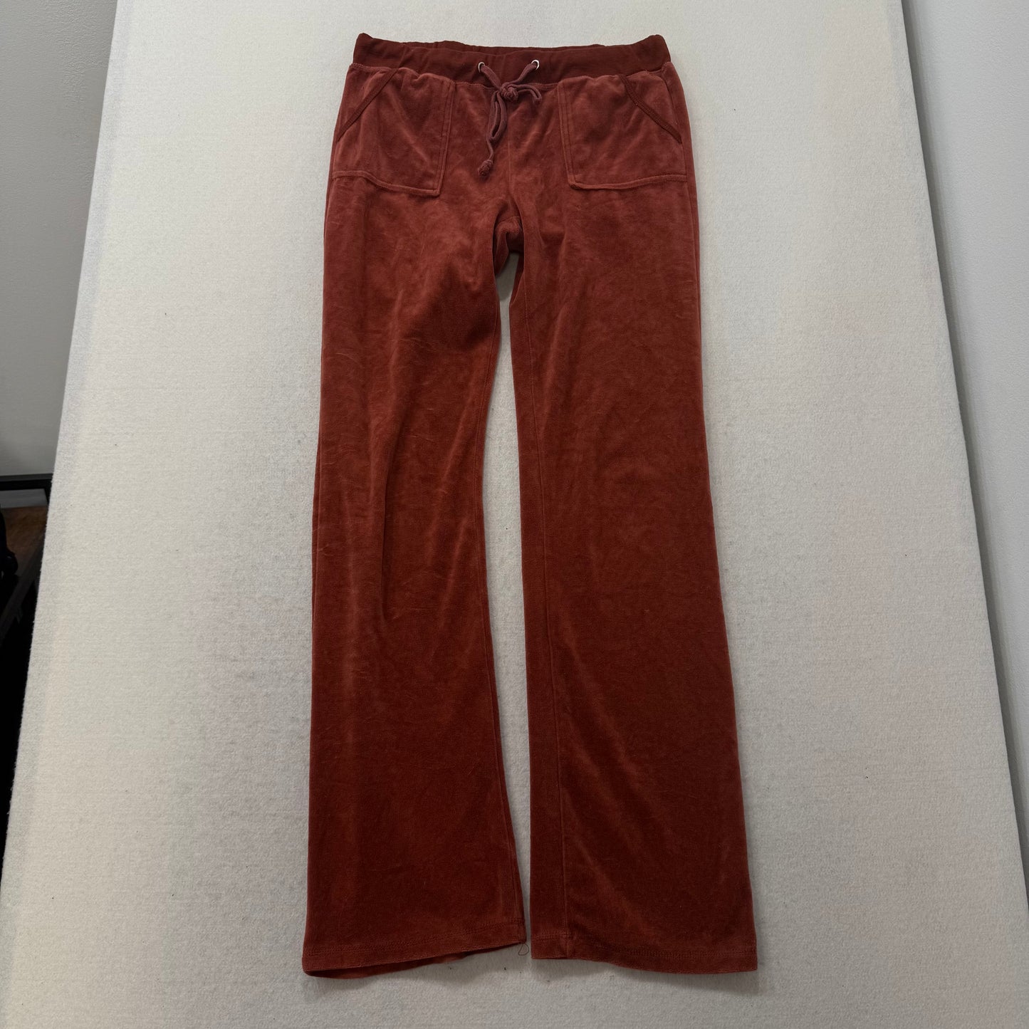 Juicy Couture Women's Brown Velour Flared Track Pants Back Snap Pockets Size M