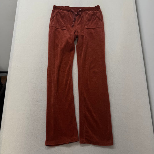 Juicy Couture Women's Brown Velour Flared Track Pants Back Snap Pockets Size M