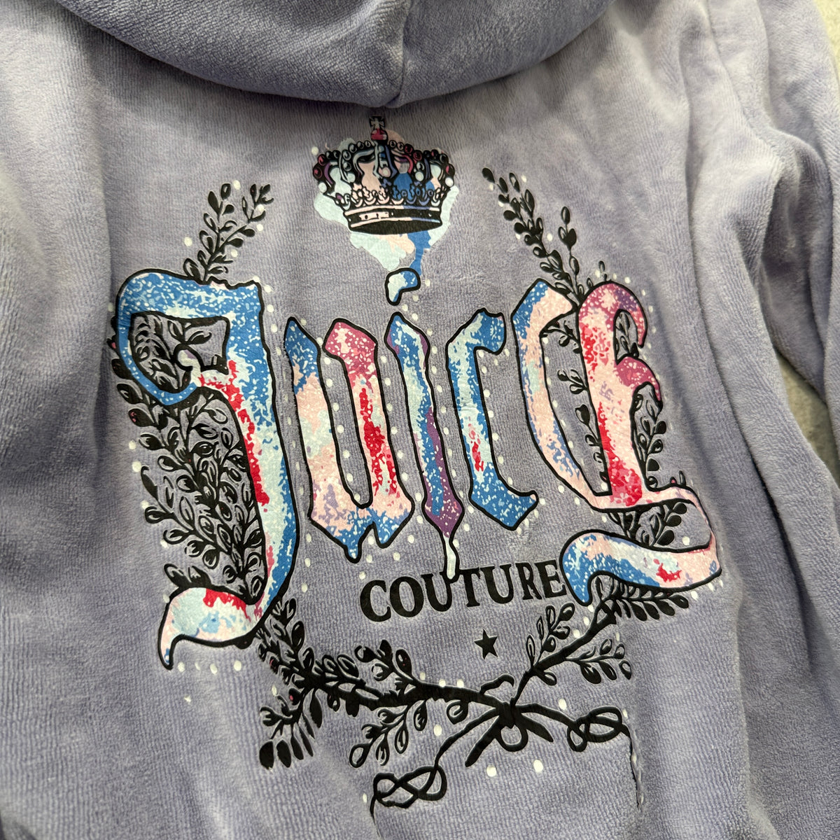 Vintage Juicy Couture Women's Lavender Zip-Up Hoodie Back Graphic Logo Size S