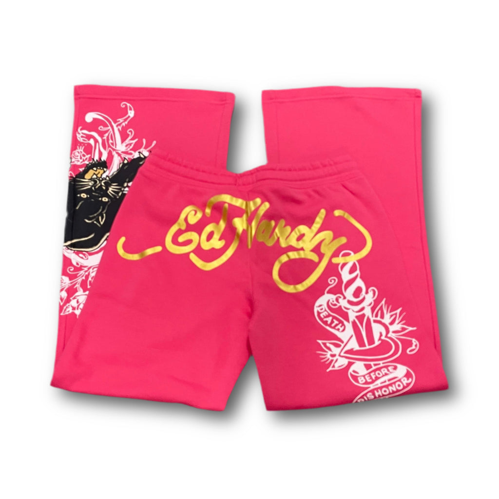 ED HARDY “Panther” ROSE PINK FLARE PANTS