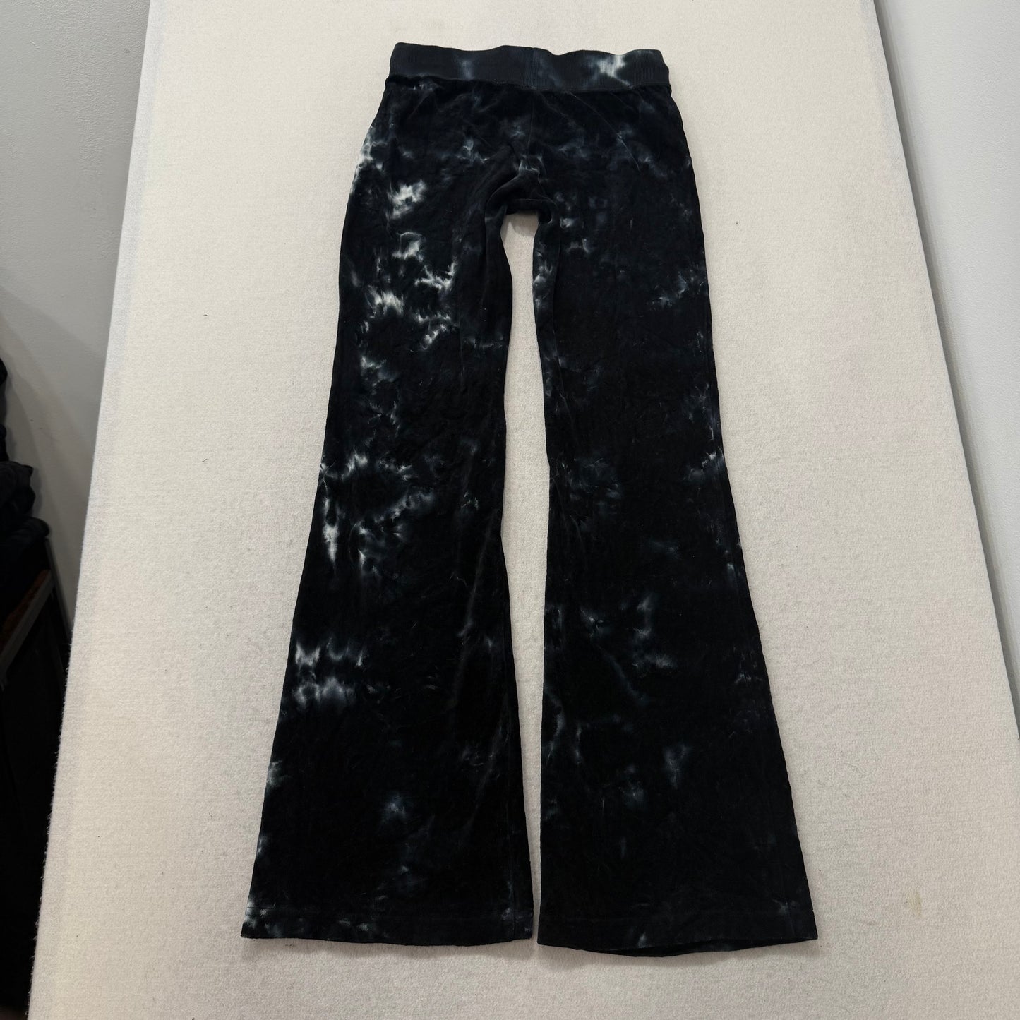Vintage Juicy Couture Women Black White Tie-Dye Velour Flared Track Pants Size S