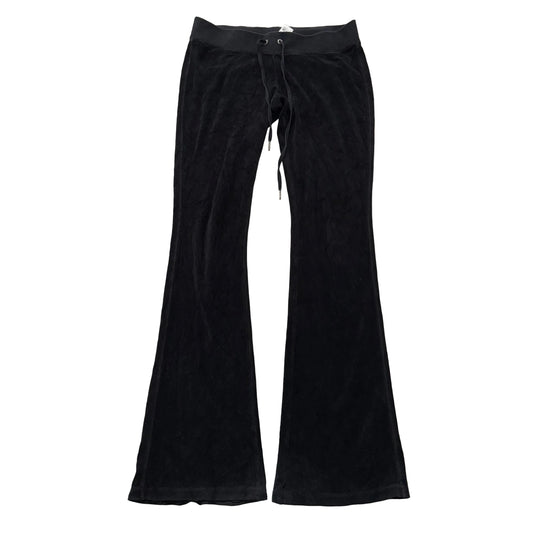 Vintage Juicy Couture Women's Black Velour Flared Track Pant Loungewear Size S