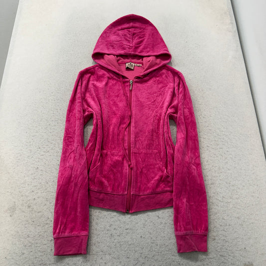 Vintage Juicy Couture Women's Pink Velour Tracksuit Set Hoodie & Pant Size L