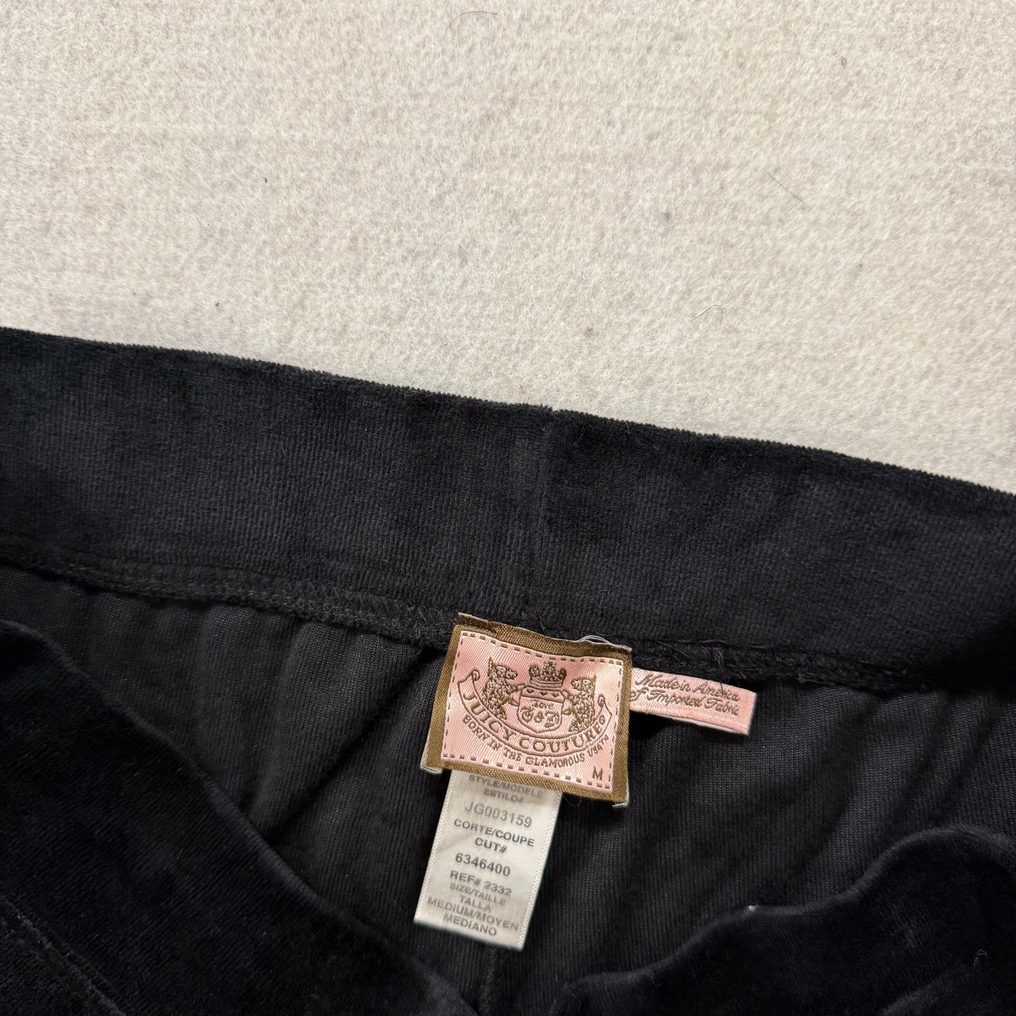 Juicy Couture Women's Black Velour Flared Track Pant Drawstring Low Rise Size M