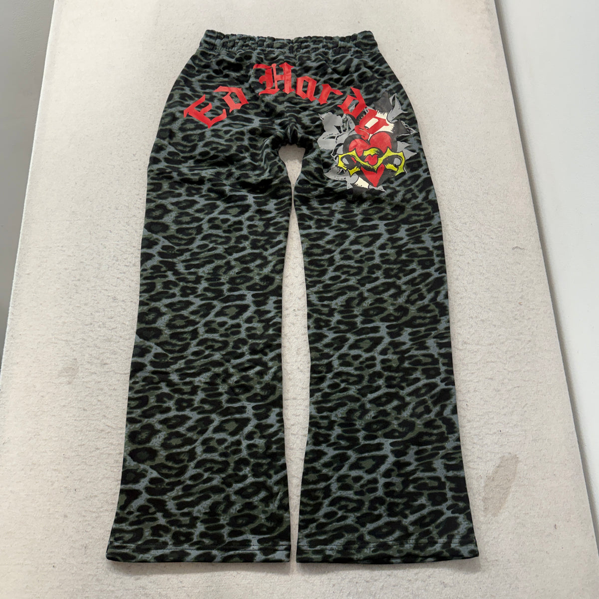 ED HARDY "Sacred Heart" GREEN LEOPARD FLARED MATCHING SET