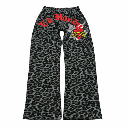 ED HARDY “Sacred Heart” GREEN LEOPARD FLARE PANTS