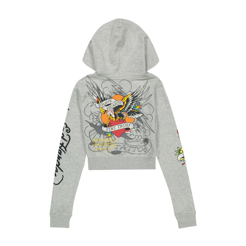 ED HARDY “BRAVE EAGLE” GREY CROPPED HOODIE