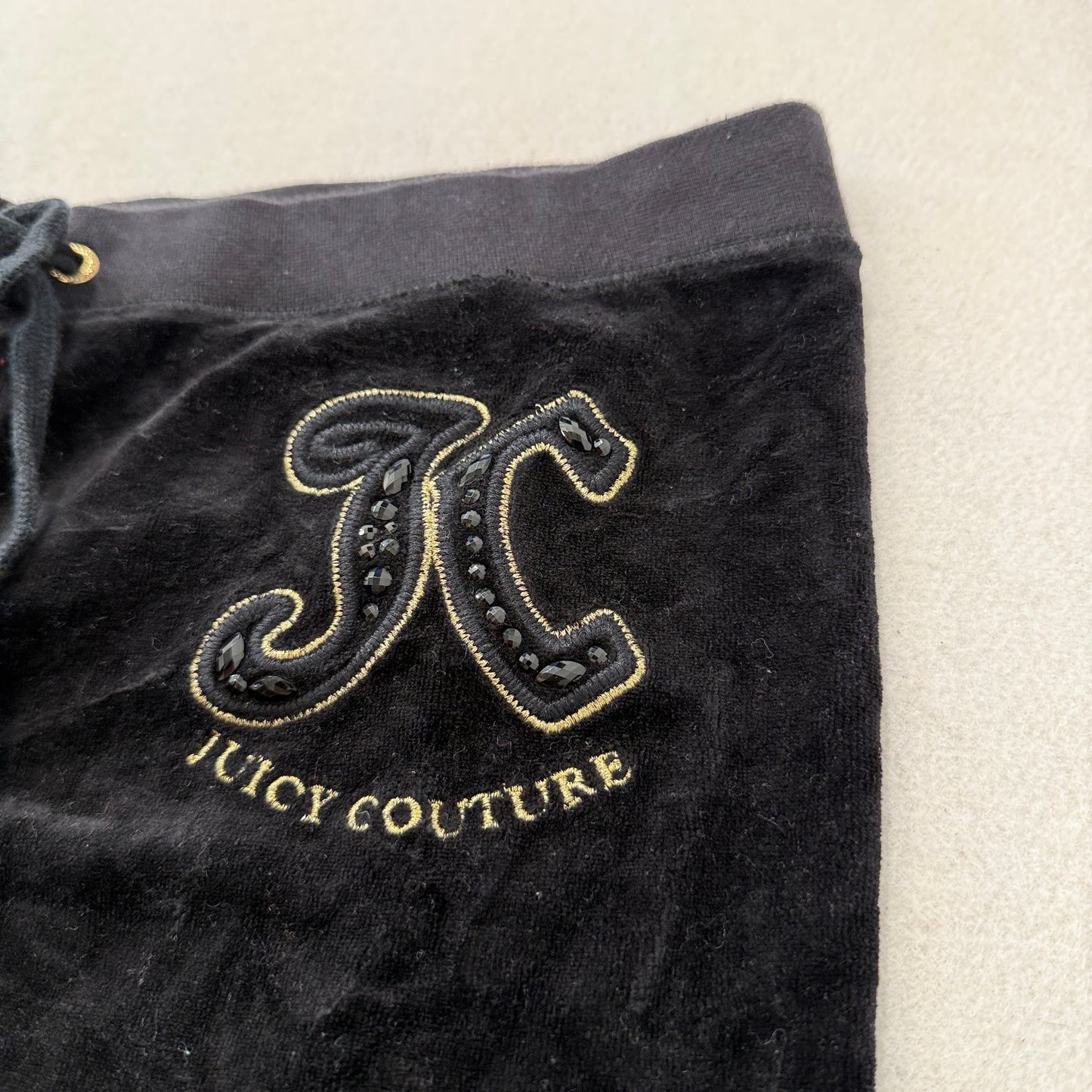 Juicy Couture Women Black Velour Joggers Cuffed Hem Drawstring Loungewear Size M