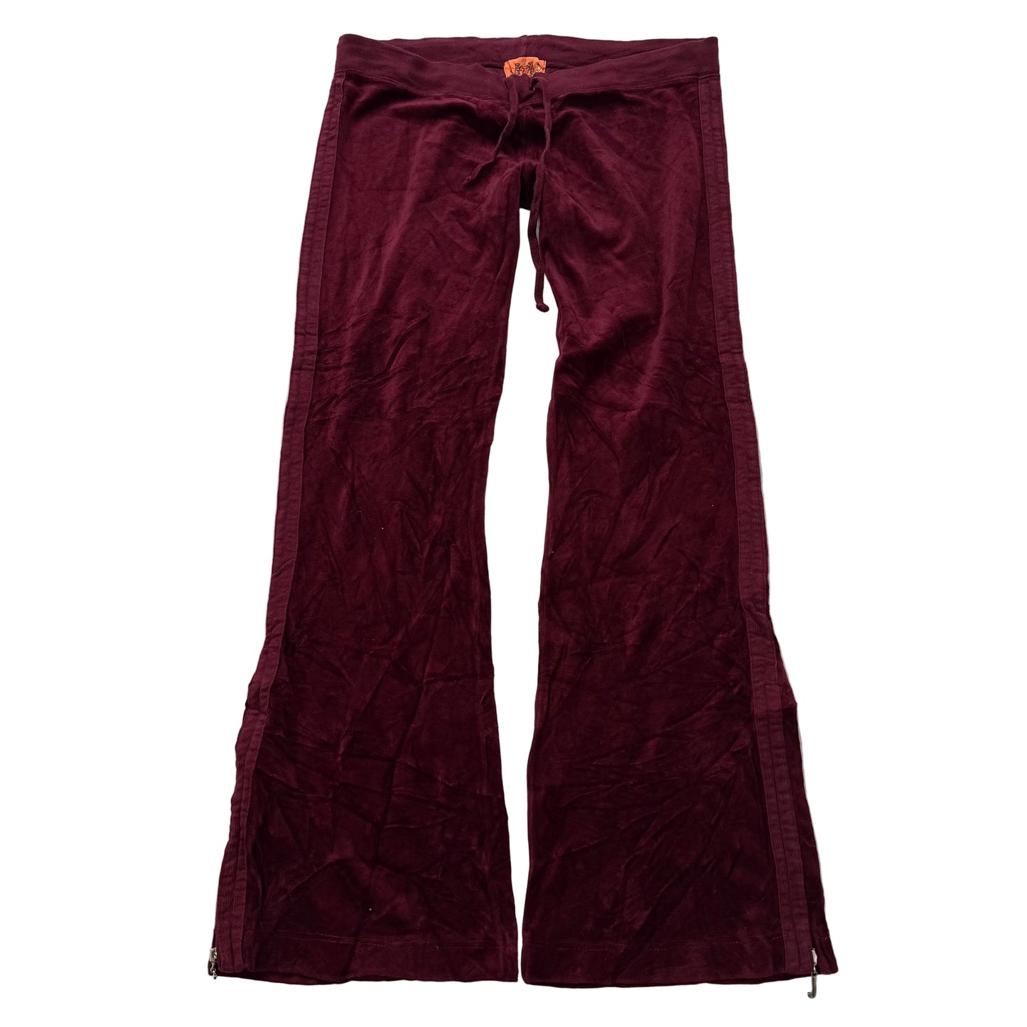 2003 Juicy Couture Women's Burgundy Velour Flared Track Pants Zipper Hem Size S