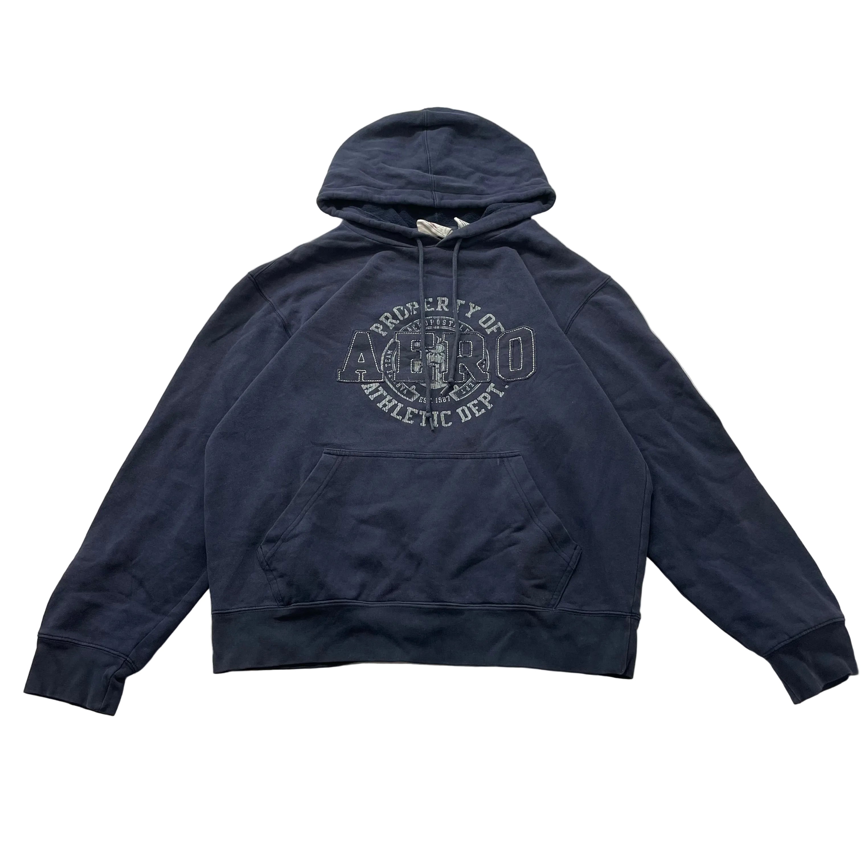 Aeropostale Men's Navy Blue Pullover Hoodie Graphic Drawstring Pockets Size M