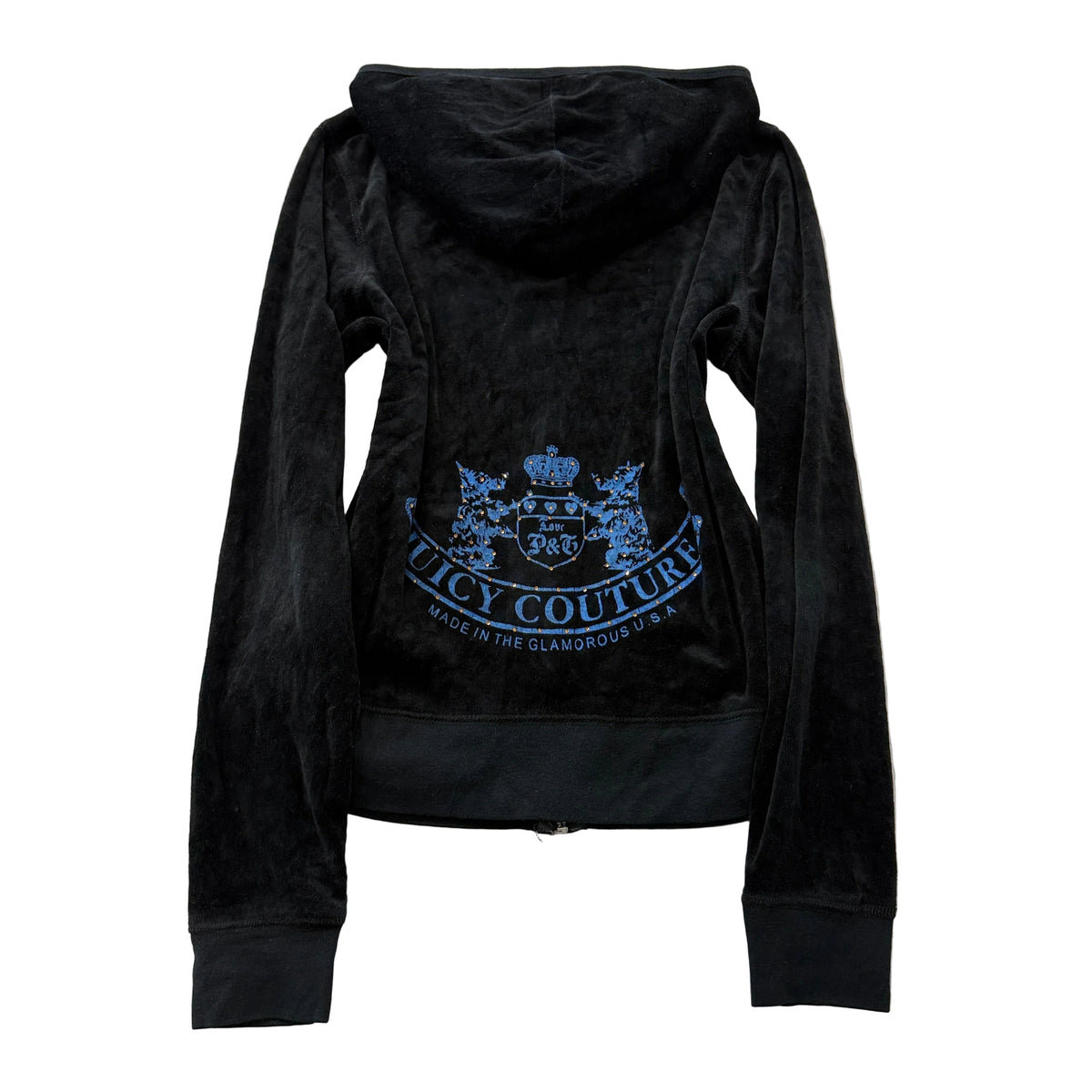 Juicy Couture Scottie Dogs Women's Black Velour Zip-Up Hoodie Pockets Size M
