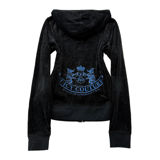 Juicy Couture Scottie Dogs Women's Black Velour Zip-Up Hoodie Pockets Size M
