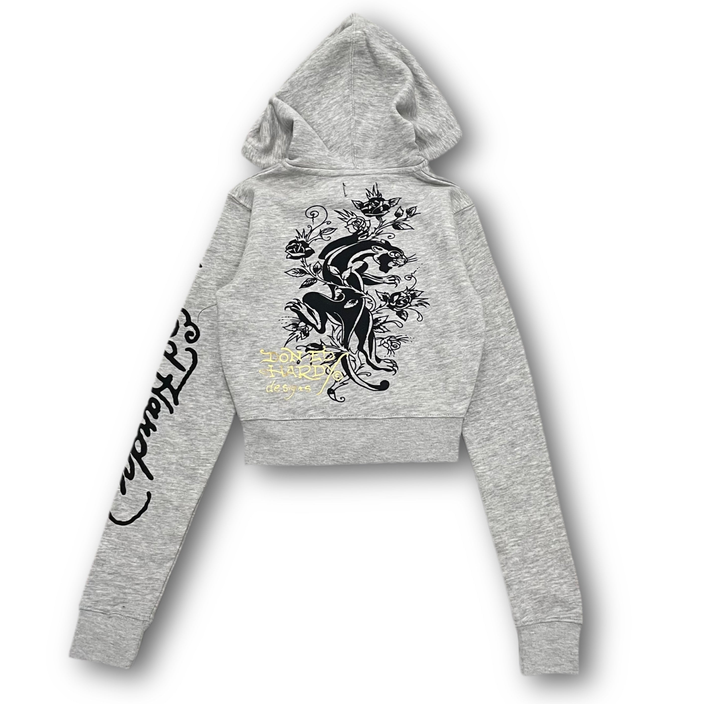 ED HARDY “Heart Roses” GREY CROPPED ZIP UP HOODIE