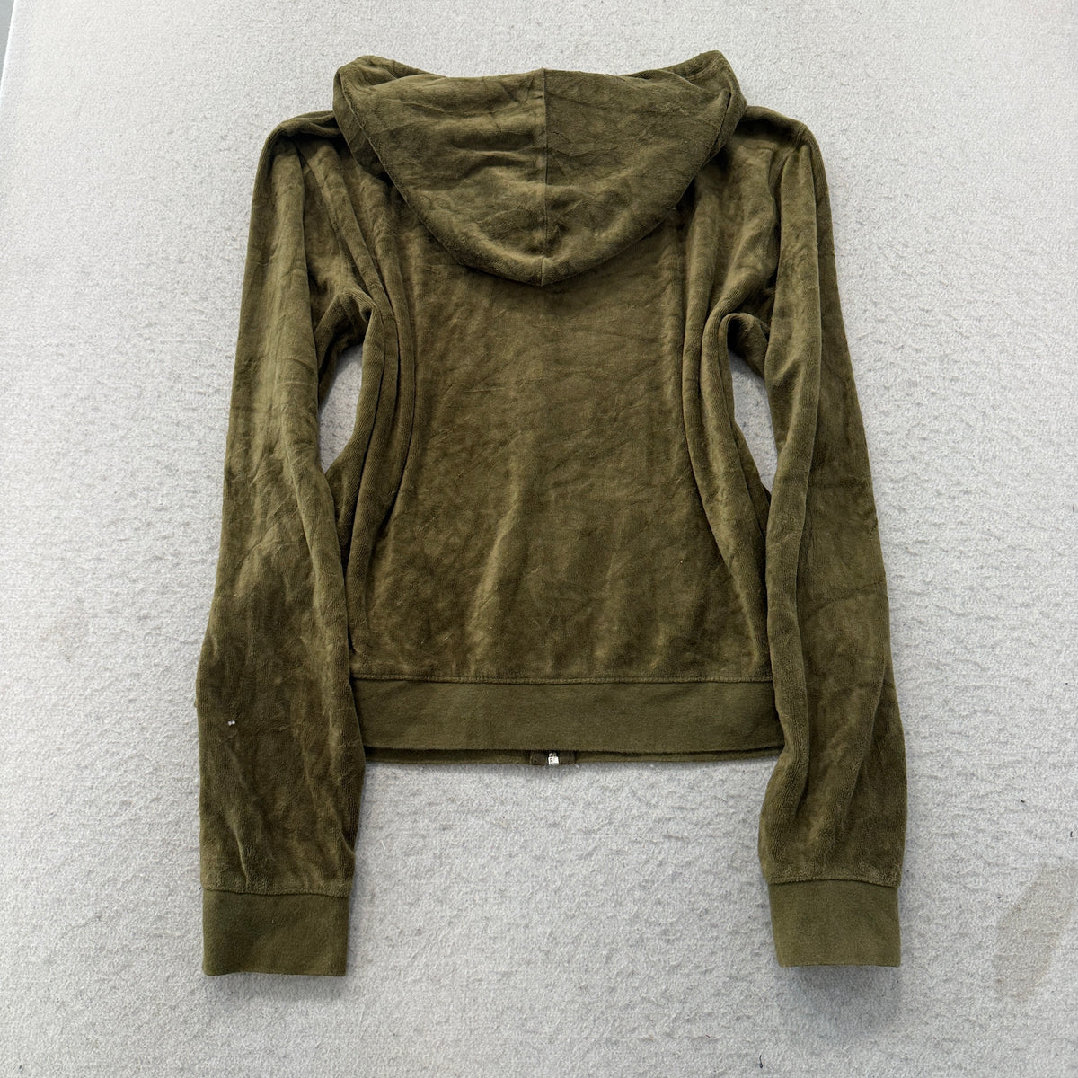 Juicy Couture Women's Olive Green Velour Zip-Up Hoodie Drawstring Y2K Size XL