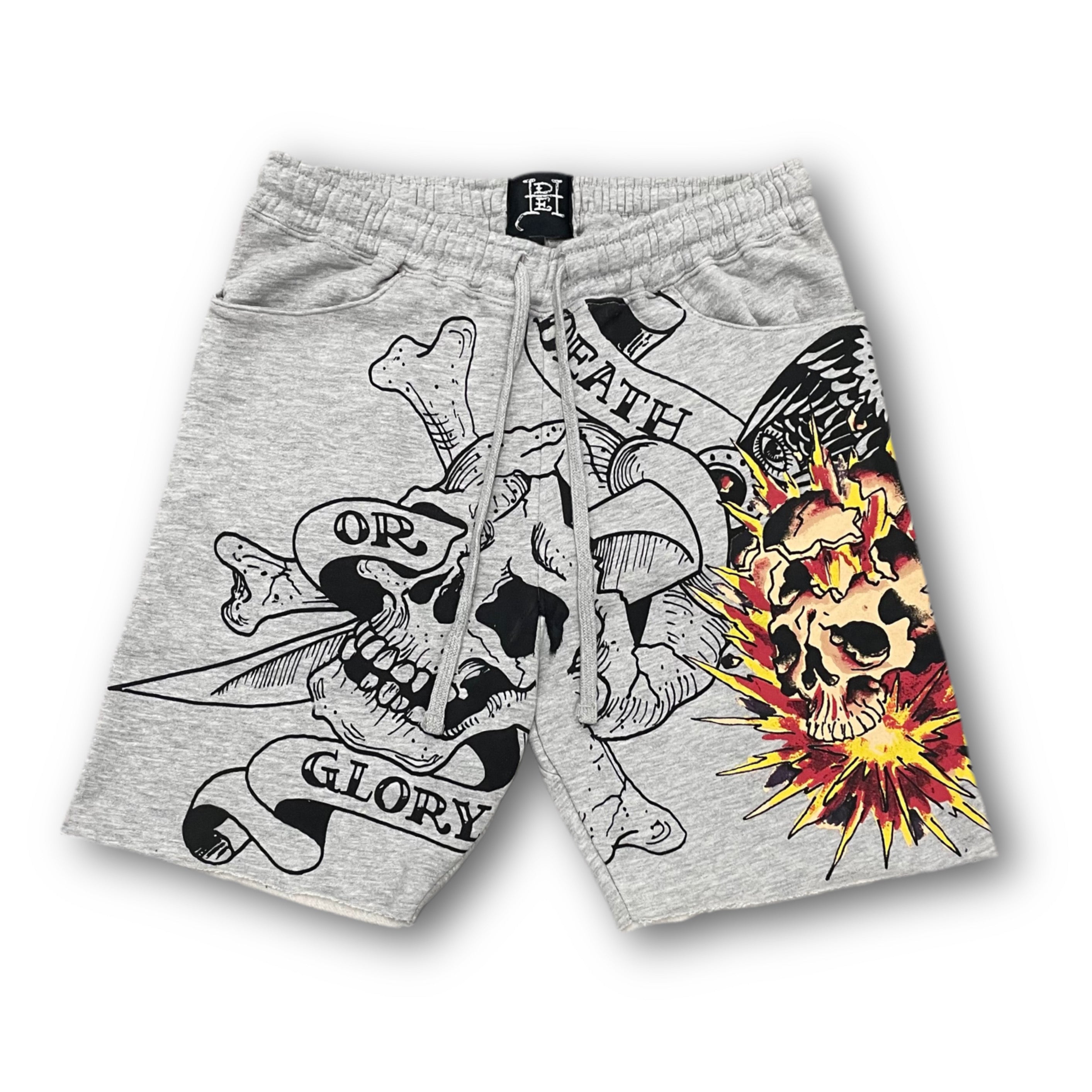 ED HARDY “Death Or Glory” GREY FLEECE SHORTS