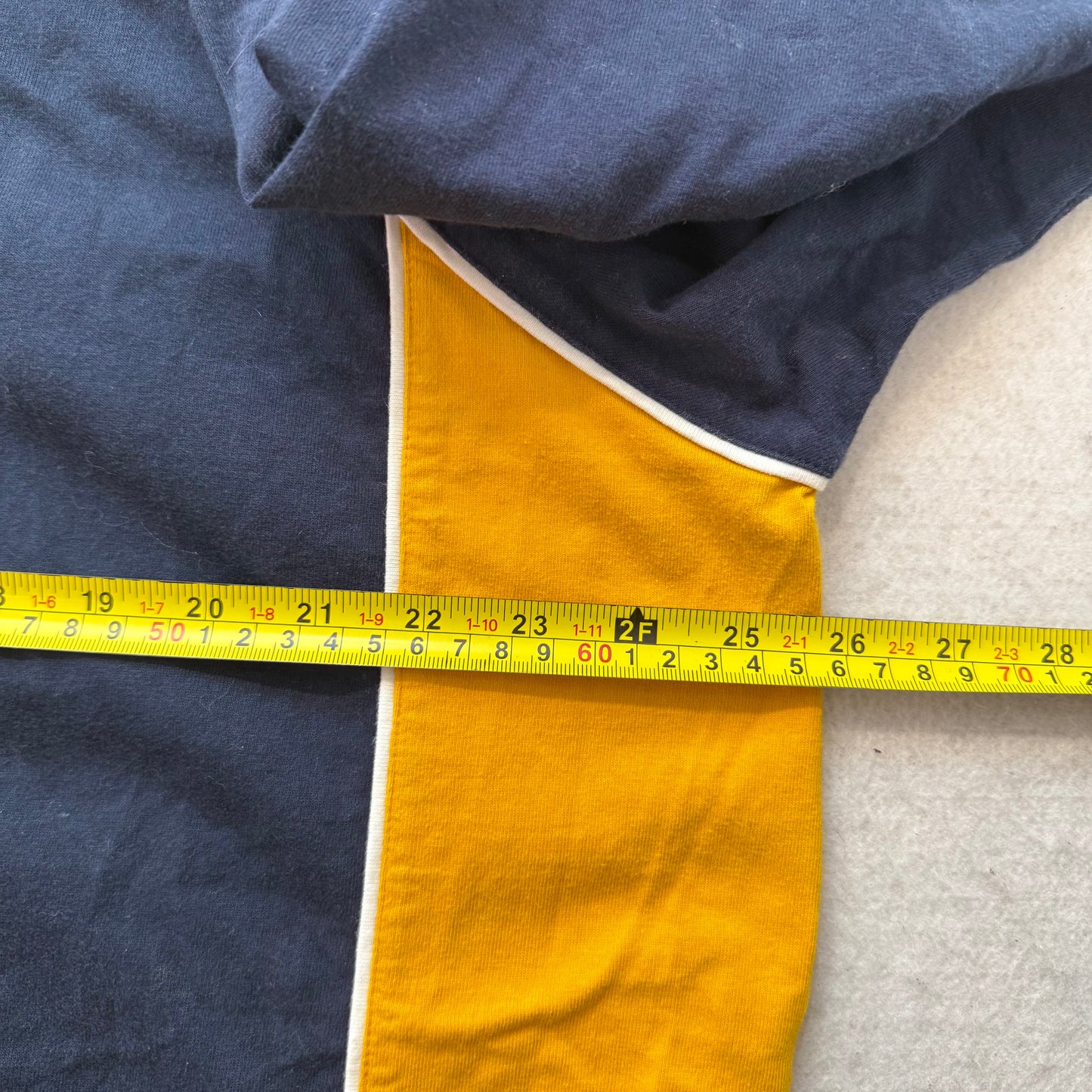 Nike Men Navy Yellow Cotton T-Shirt Long Sleeves Raglan Cut Swoosh Logo Size 2XL