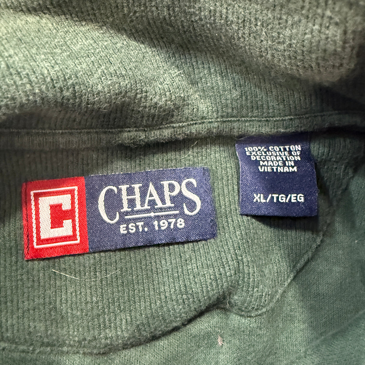 Chaps Green Quarter Zip Cotton Pullover Sweater Size XL photo 3