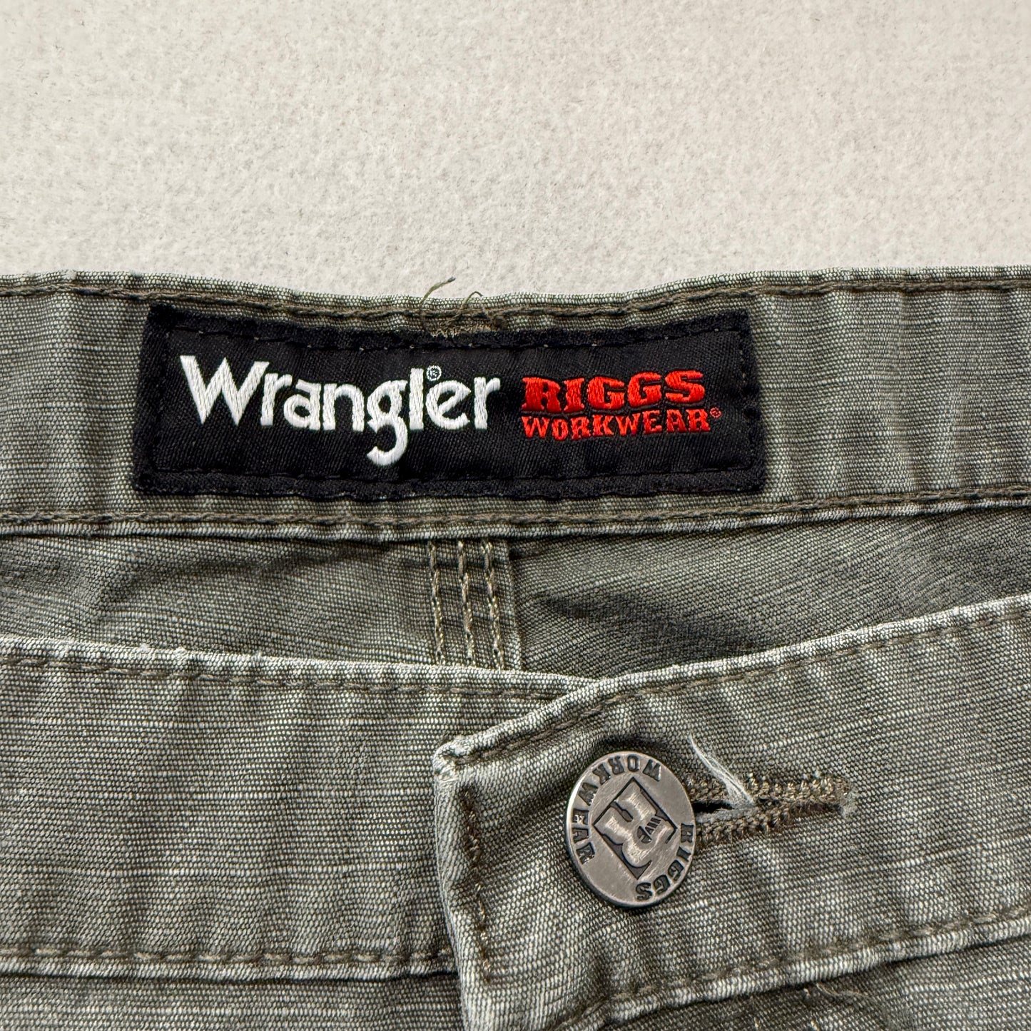 Wrangler Riggs Workwear Men Olive Green Carpenter Pants Pockets Classic Size W42