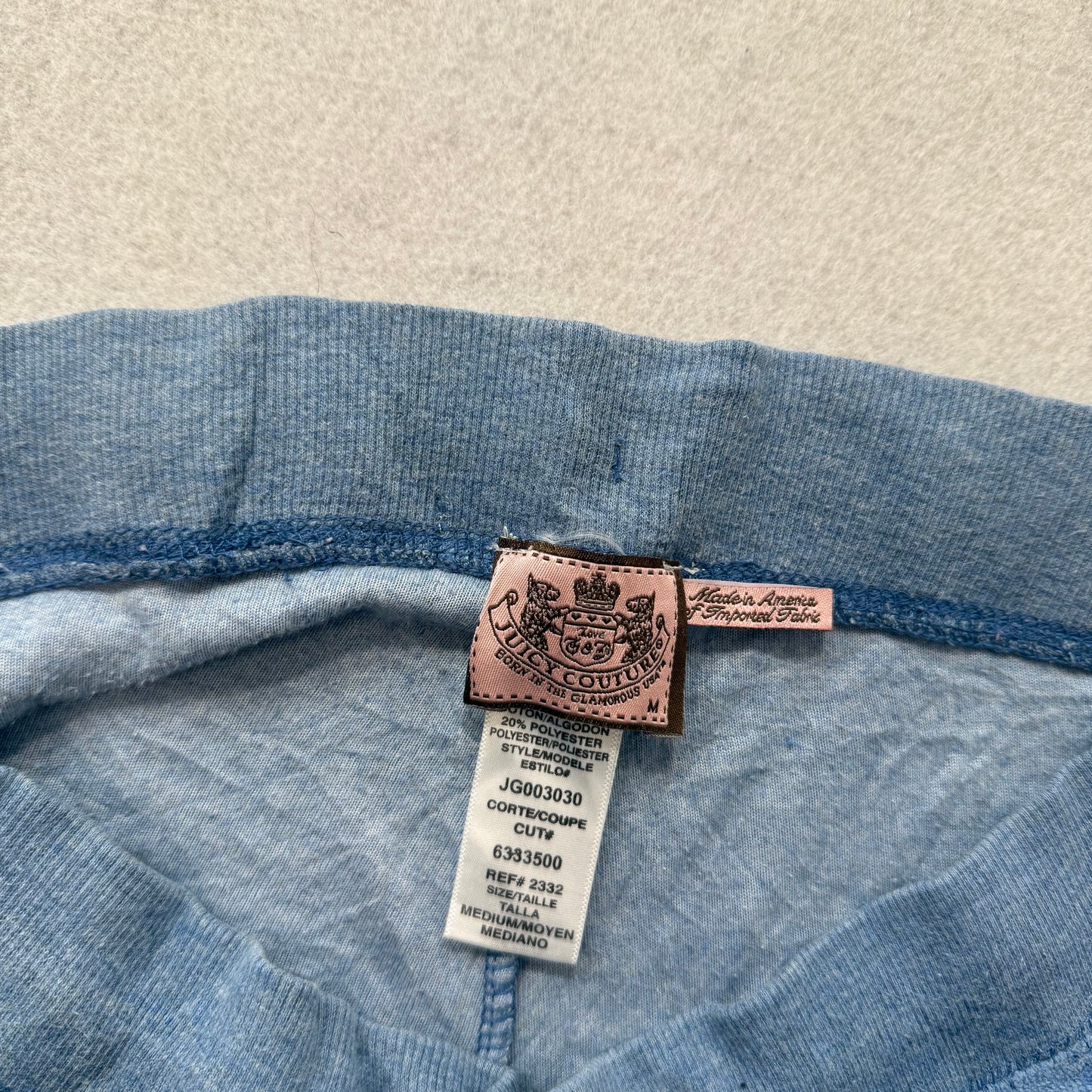 Juicy Couture Blue-Grey Velour Flare Track Pants Drawstring Low Rise Size M