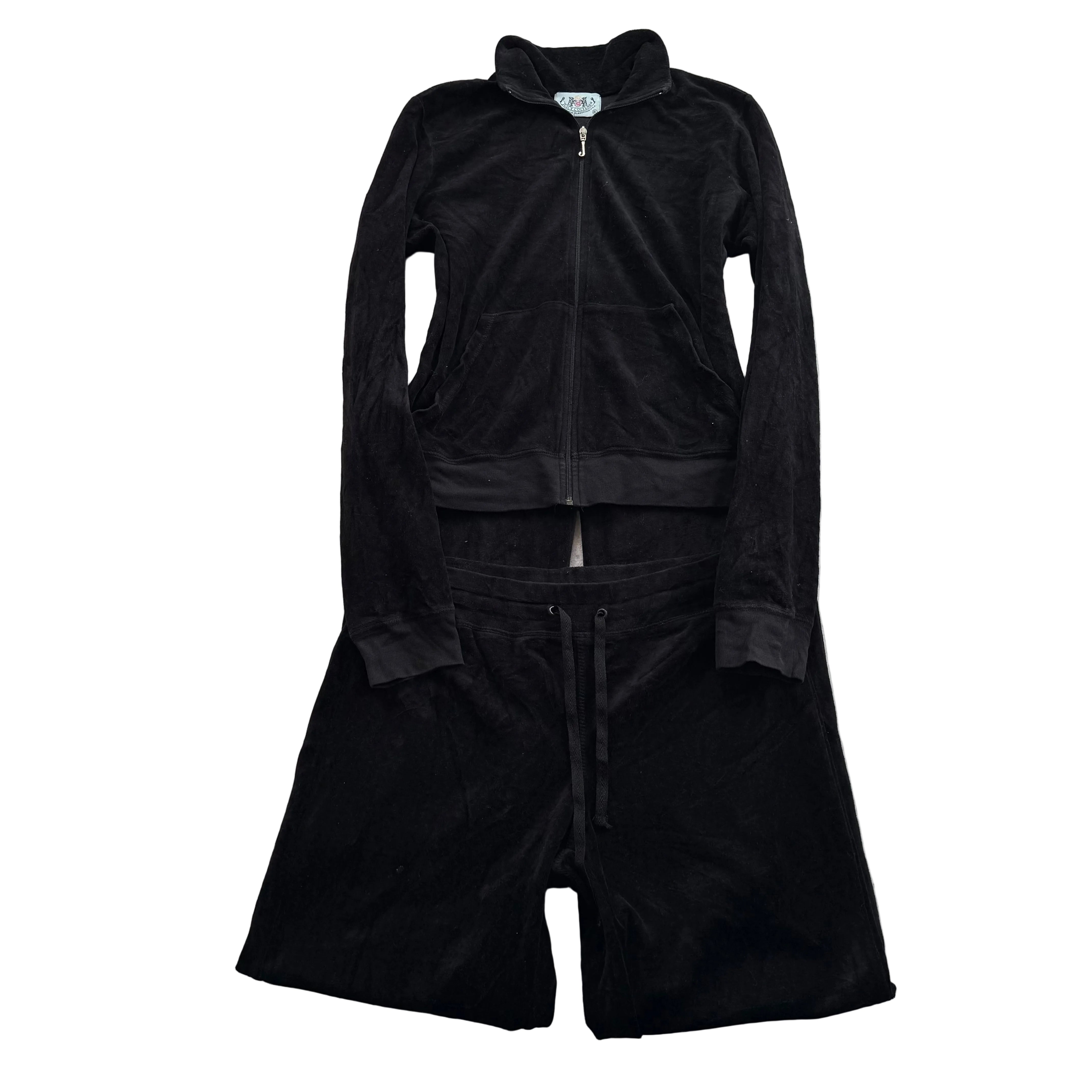 2003 Vtg Juicy Couture Womens Black Velour Tracksuit Set Jacket & Pant Size XL/L