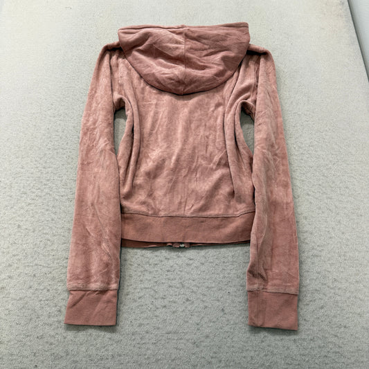 Vintage Juicy Couture Women's Dusty Pink Velour Zip-Up Hoodie Pockets Size S