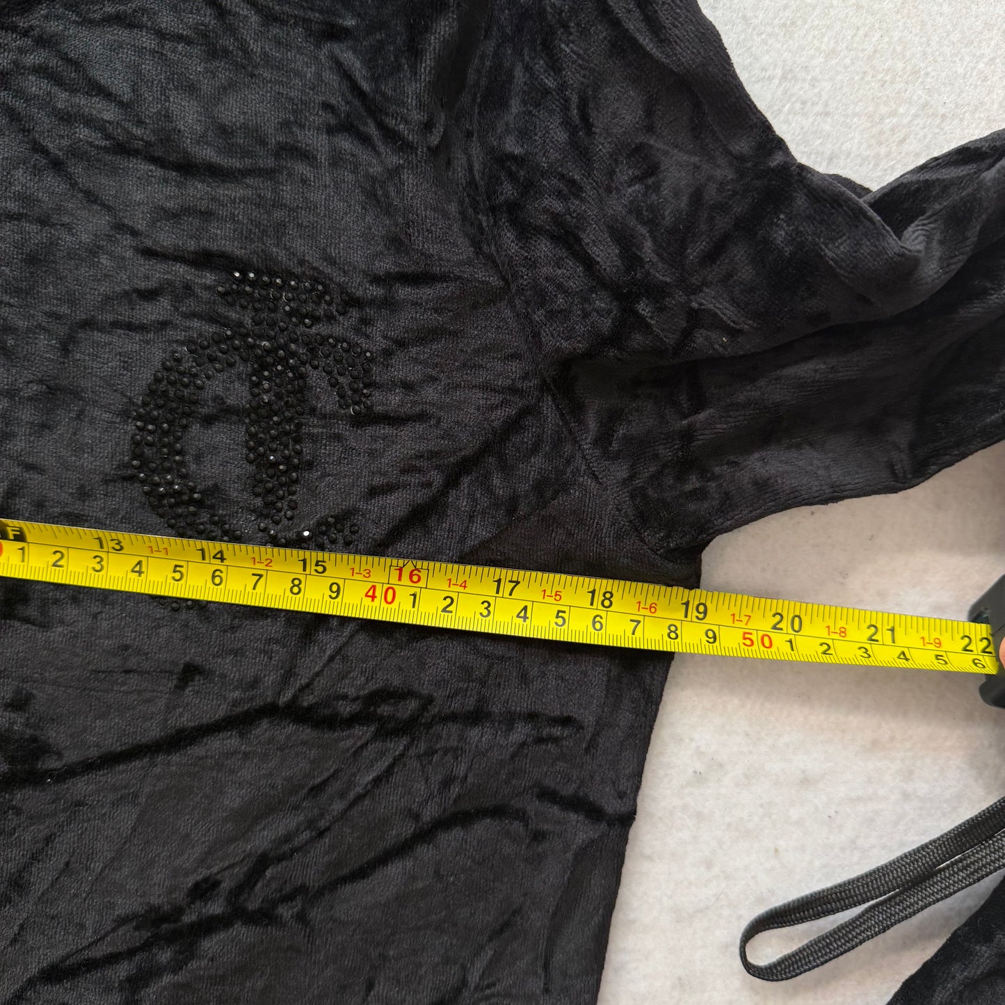 Juicy Couture Women's Jet Black Velour Zip Up Hoodie Rhinestones Logo Y2K Size M