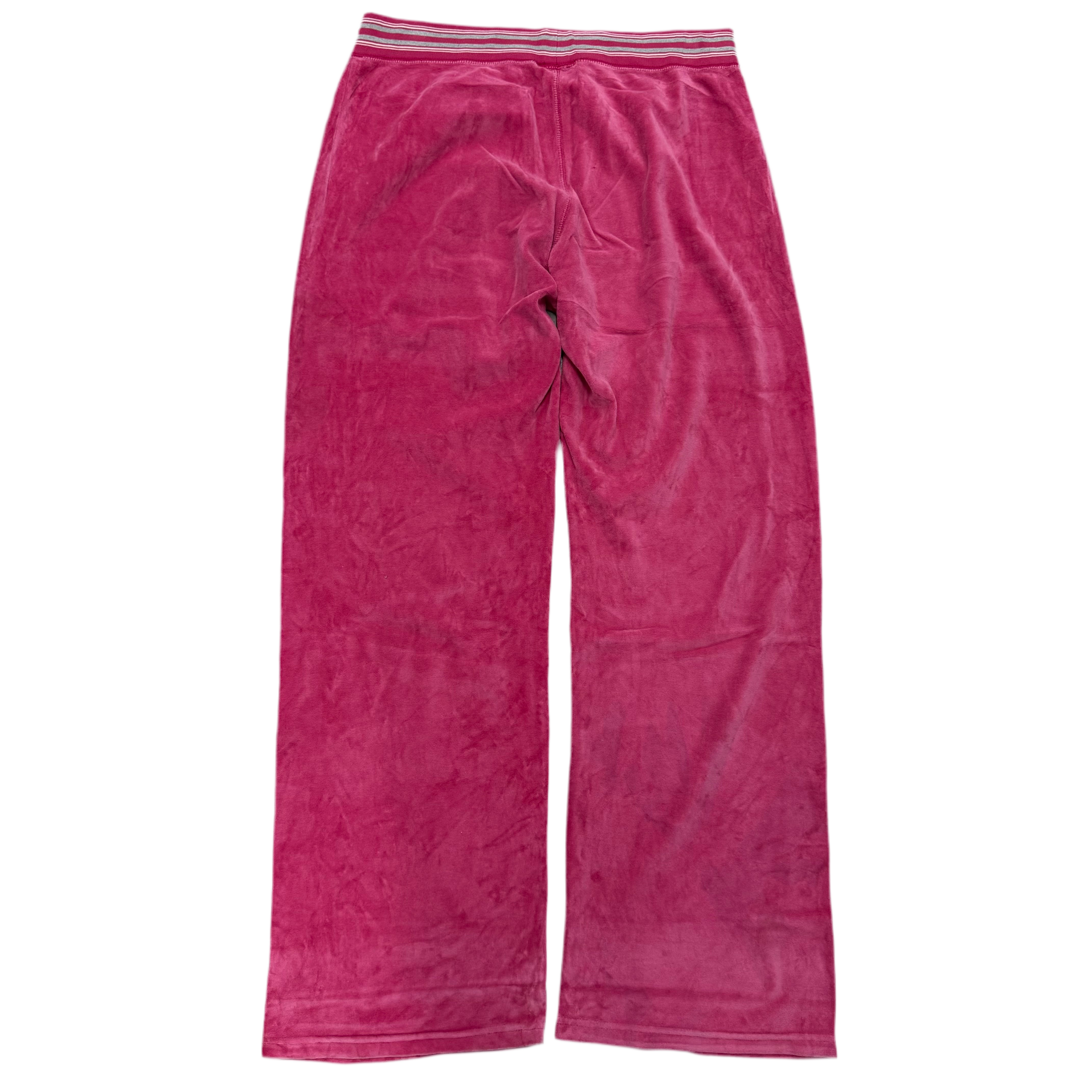 Pink VINTAGE Velour Juicy Couture Flared Pants w/ Rare Unique Waist Band SIZE M