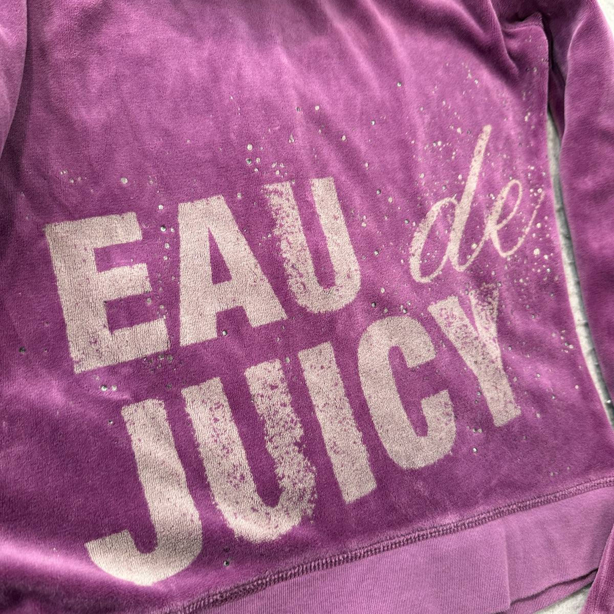 Vintage Juicy Couture Women's Plum Zip-Up Hoodie Back Graphic Logo Y2K Size L