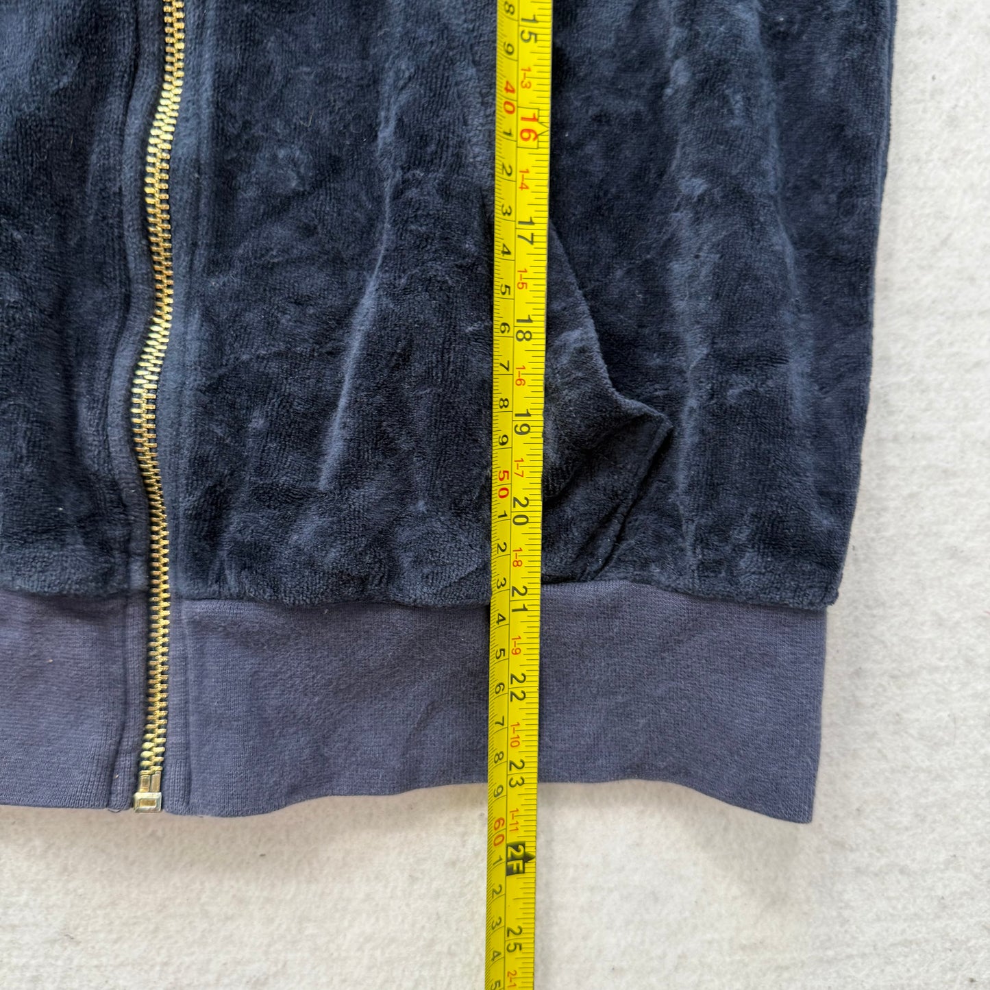 Juicy Couture Women's Navy Blue Striped Velour Zip Up Hoodie Loungewear Size S