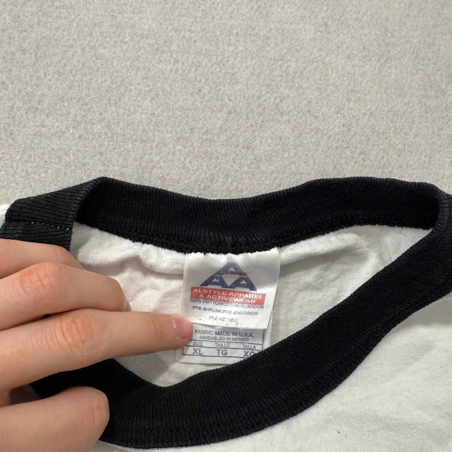 Alstyle Men's White Cotton Ringer T-Shirt Short Sleeves Graphic Tee Size XL