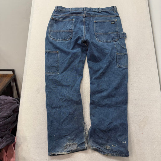 Key Men's Dark Wash Blue Denim Double Knee Carpenter Jeans Hammer Loop Size 38