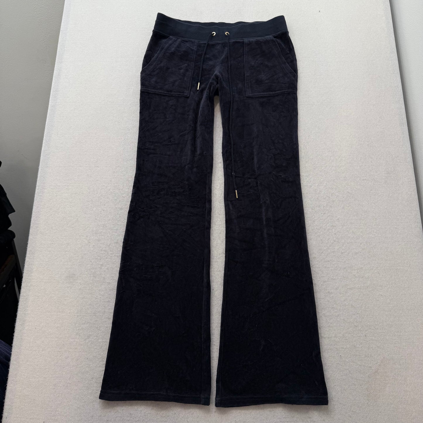 Juicy Couture Women's Navy Blue Velour Flared Track Pant Back Snap Pocket Size S