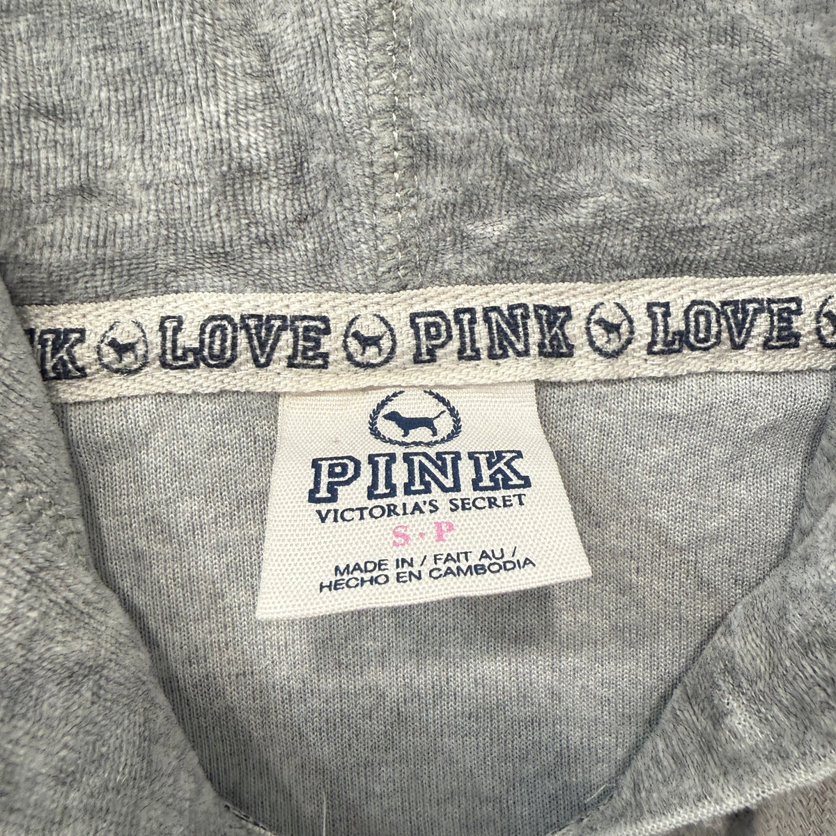 Victoria's Secret PINK Women's Heather Gray Velour Zip-Up Hoodie Pockets Size S