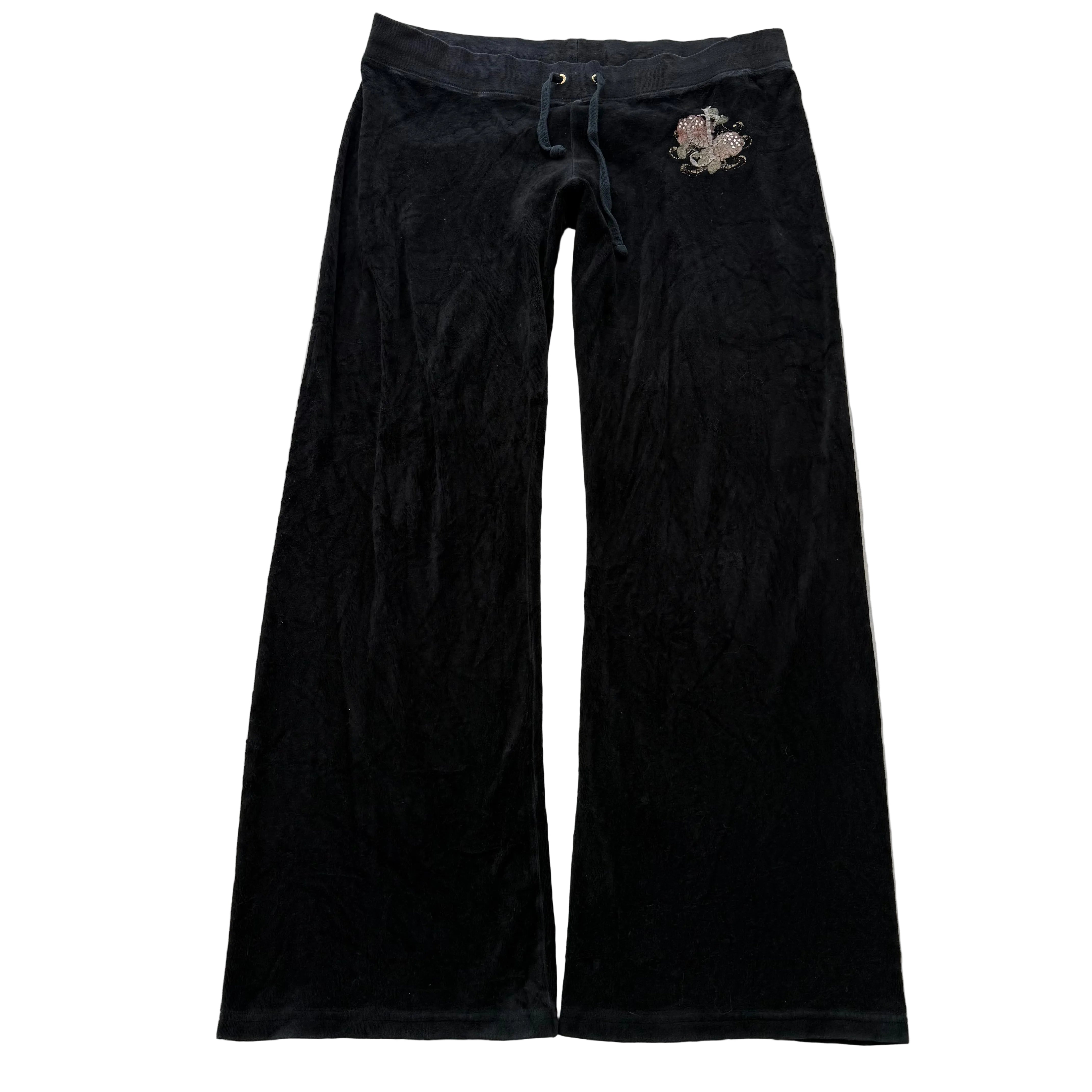 Juicy Couture Women's Jet Black Velour Flared Leg Track Pants Drawstring Size L