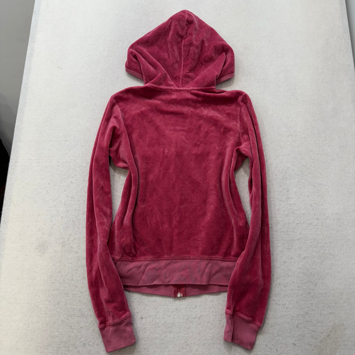 Juicy Couture Deep Rose Velour Tracksuit Set Zip Up Hoodie & Flared Pant Size M