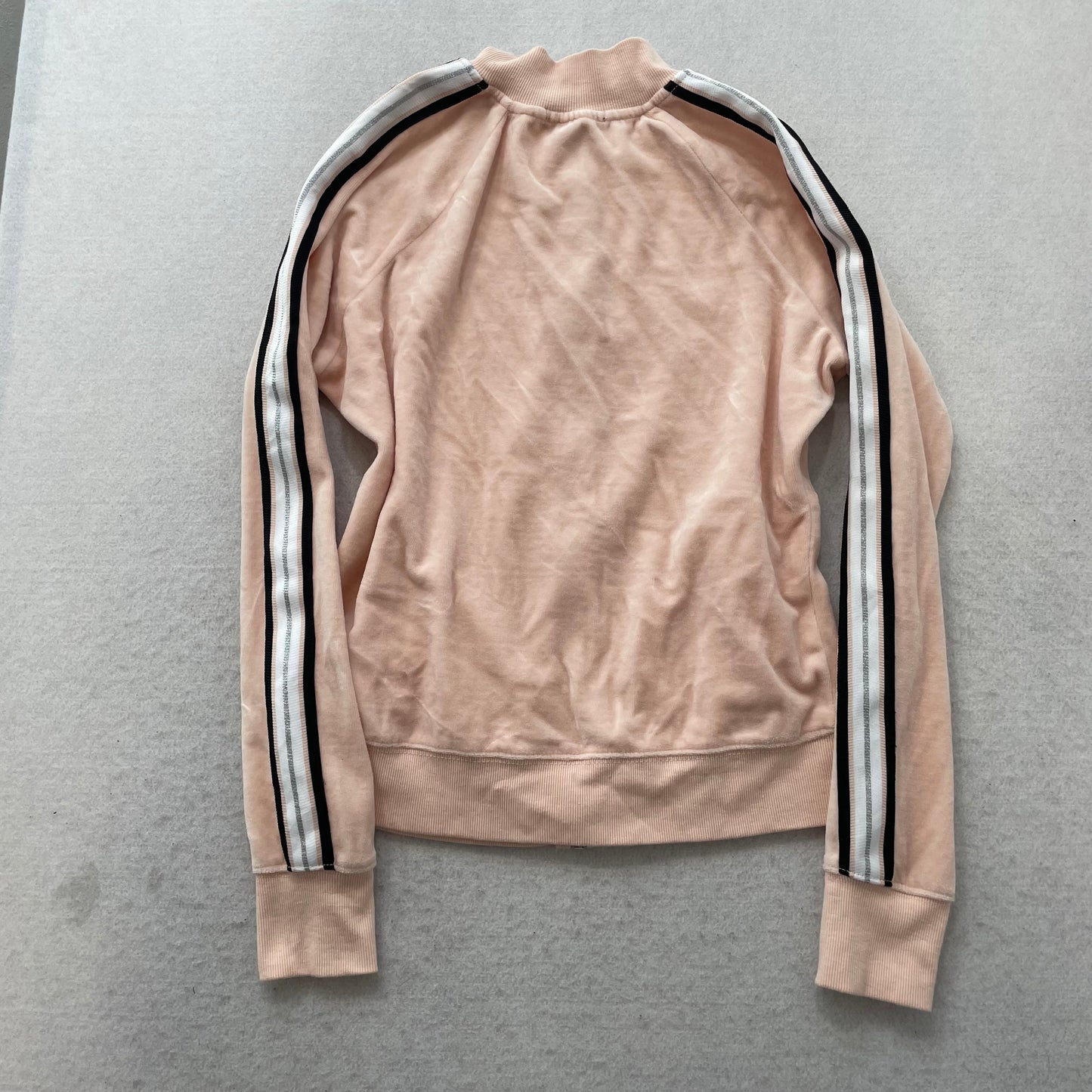 Bebe Women's Peach Velour Zip Up Track Jacket Mock Neck Side Stripes Logo Size S