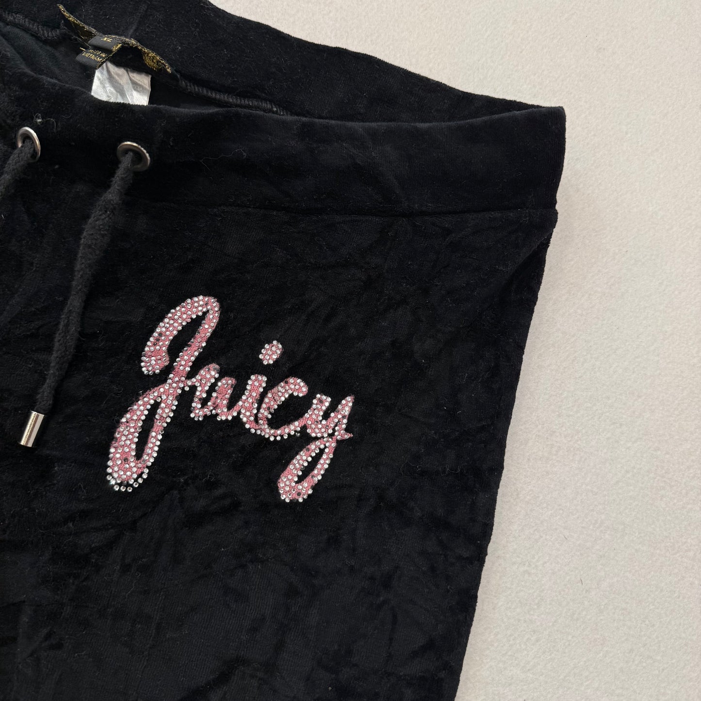 Juicy Couture Black Velour Tracksuit Set Zip Up Hoodie & Flare Pant Logo Size XL