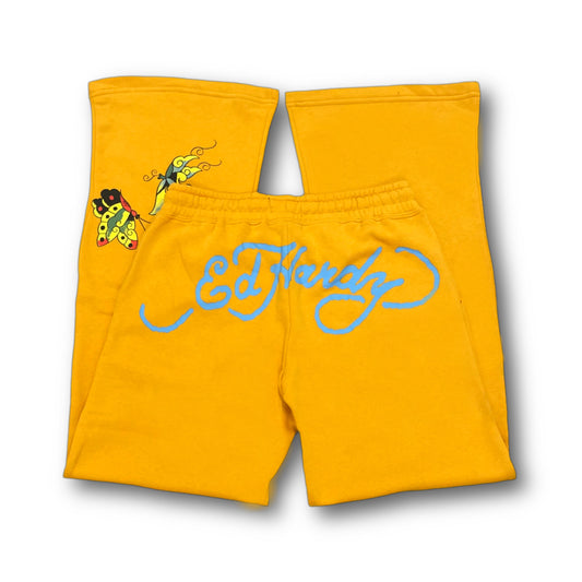 ED HARDY “Butterflies” YELLOW FLARED PANTS