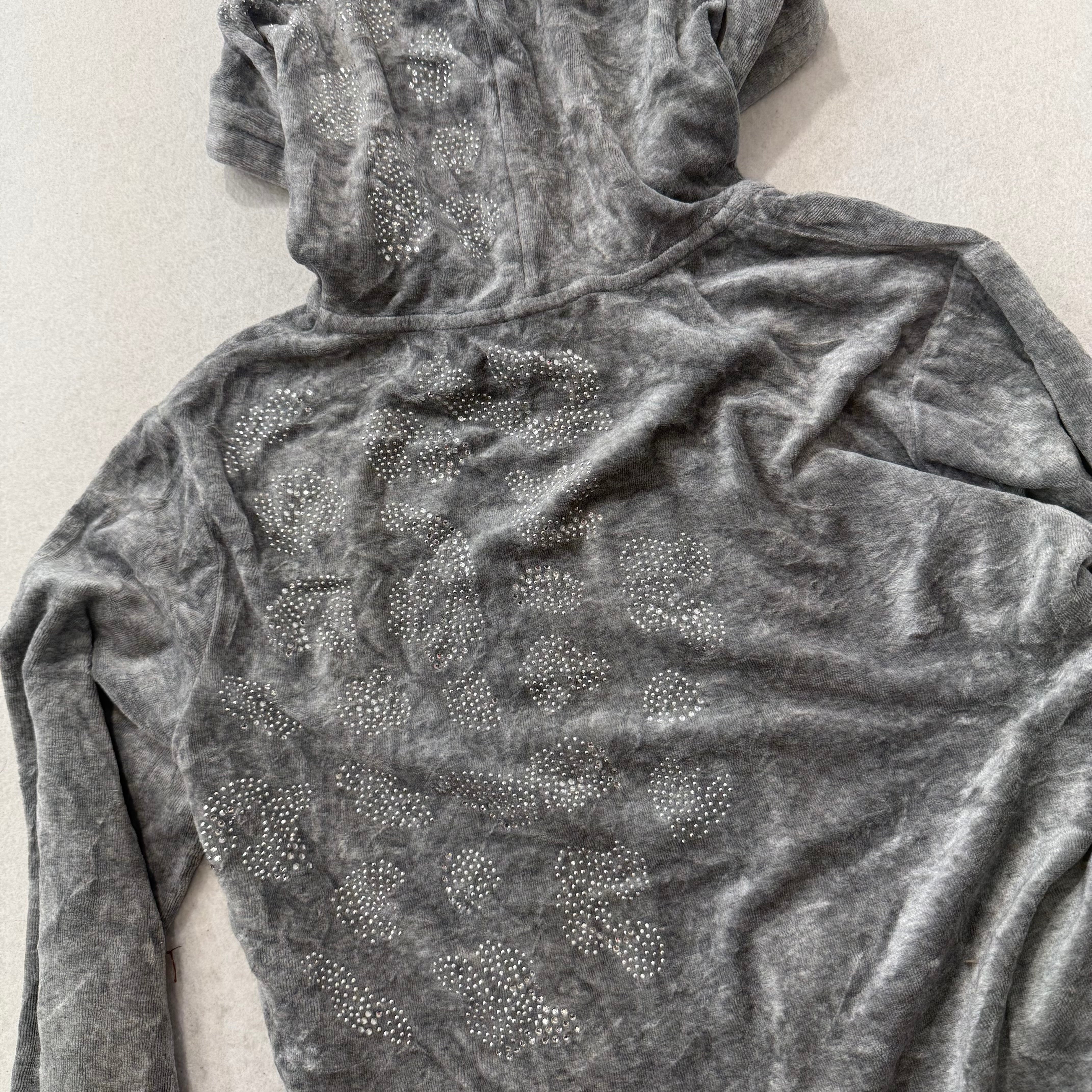 Juicy Couture Womens Gray Velour Zip-Up Hoodie Drawstring Pockets Classic Size L