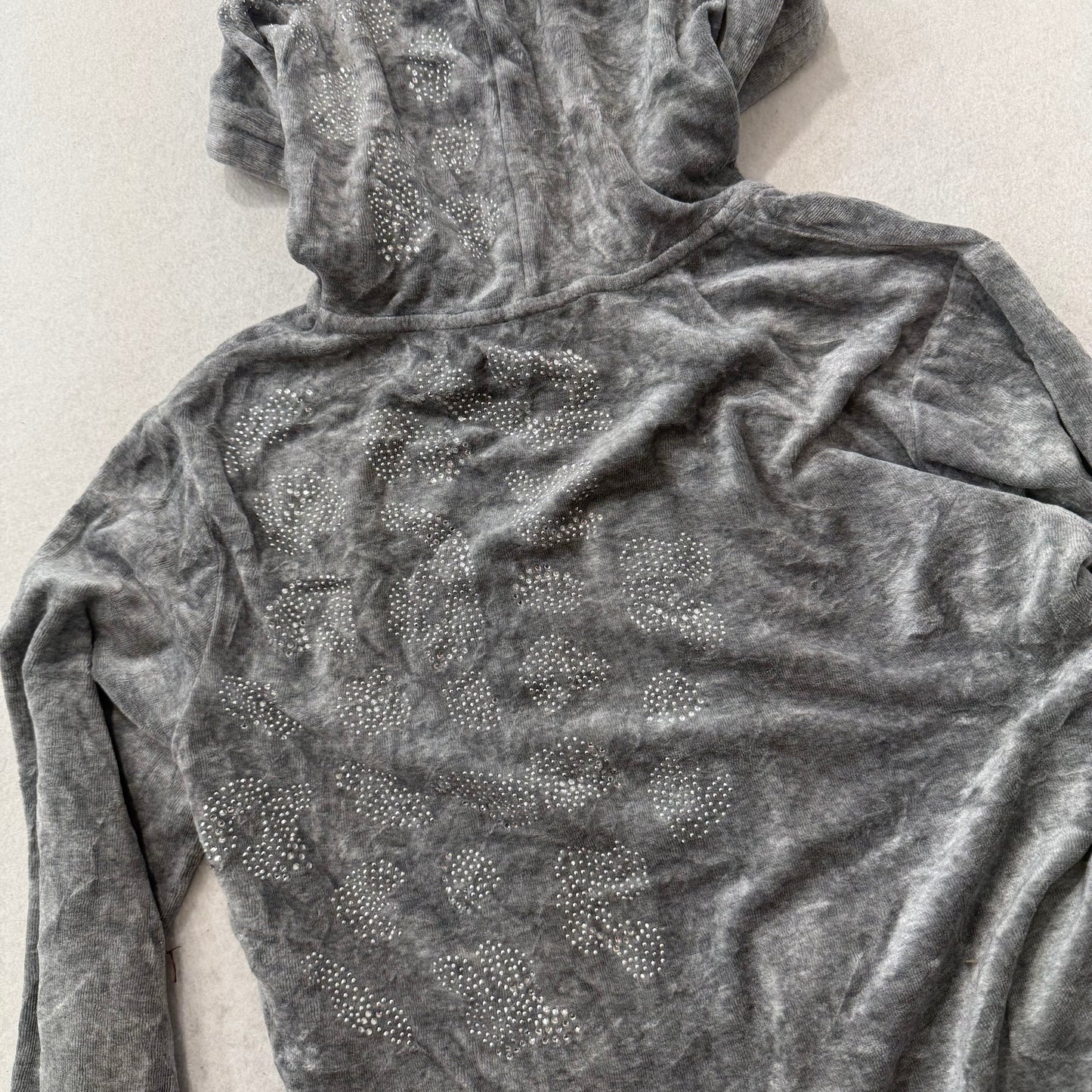 Juicy Couture Womens Gray Velour Zip-Up Hoodie Drawstring Pockets Classic Size L