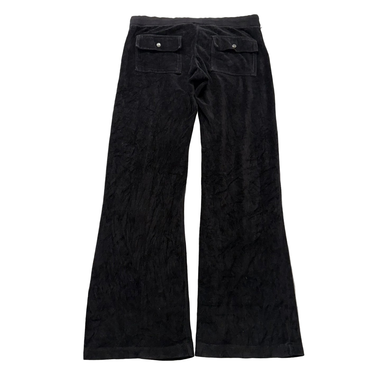 Vintage Juicy Couture Women's Black Flared Track Pants Back Snap Pockets Size L